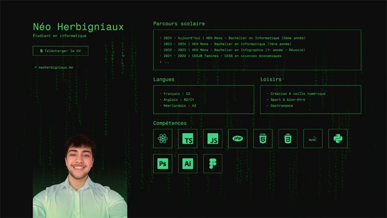 Cv dans un style Matrix